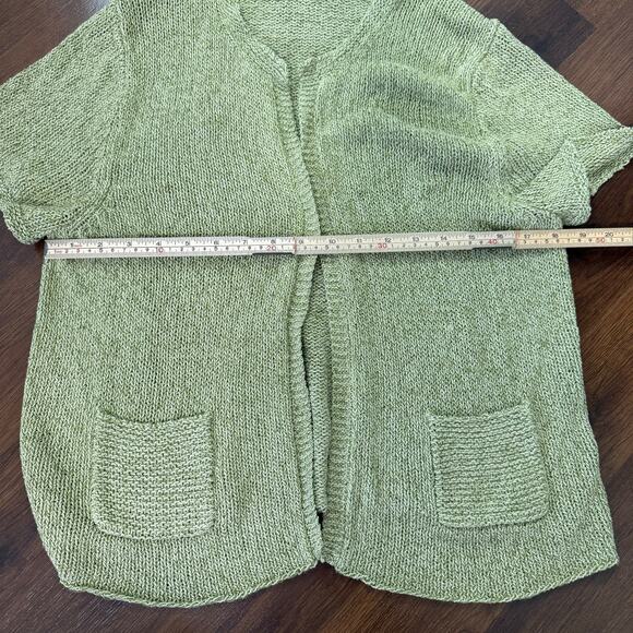 Eileen Fisher Short Sleeve Open Front Silk Linen Cardigan Green Boho Casual Sz L - Picture 7 of 7